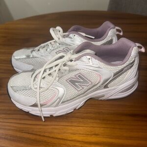 New Balance White and Light Pink Running Shoes